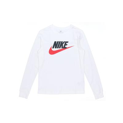 Nike Odzież sportowa Futura Ikona Nadruk z logo Swobodna Koszulka z okrągłym dekoltem i długim rękawem Męskie Góry Biała CI6292-102