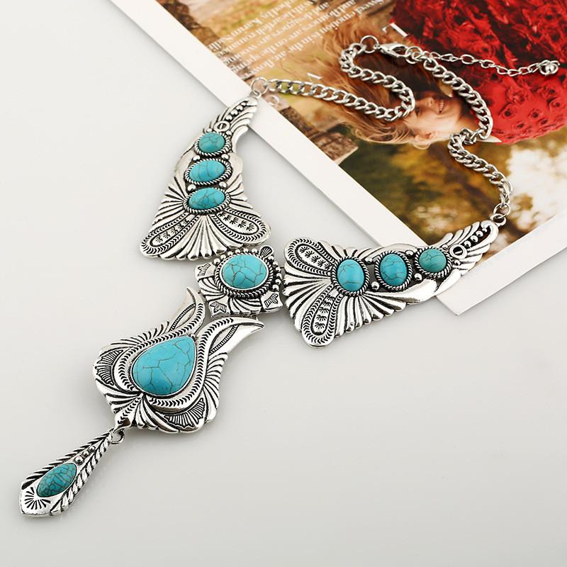 Pendant Turquoise Vintage Necklace With Alloy Chain And Multilayer Design