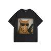 American Style Fashion New Funny Gangster Cat Print Mens and Womens Short Sleeve Loose Large Size Crew Neck TShirt