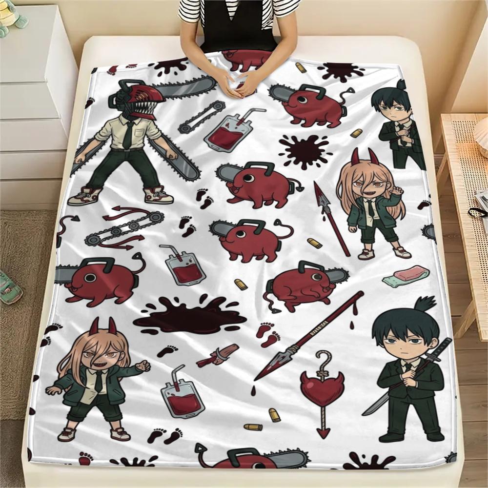 1Pc Chainsaw Man Print Flannel Blanket, High quality Comfortable for All Seasons, Home Decor, Warmth and Comfort, Perfect for Christmas Gifts