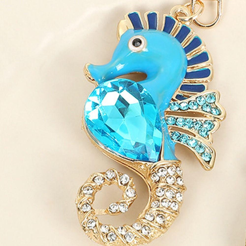 Exquisite Ocean Seahorse Keychain Rhinestone Bag Pendant Fashion Car Key Ring  Female Decoration