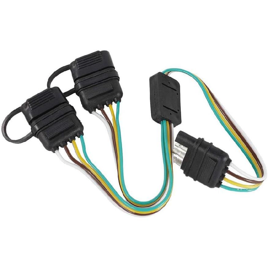 NEWSUN® Universal 4-Way Flat Y-Splitter Plug For Tailgate Light Bars & Trailer Lights,Plug & Play Adapter Extension Harness Wiring Plug 4 Pin