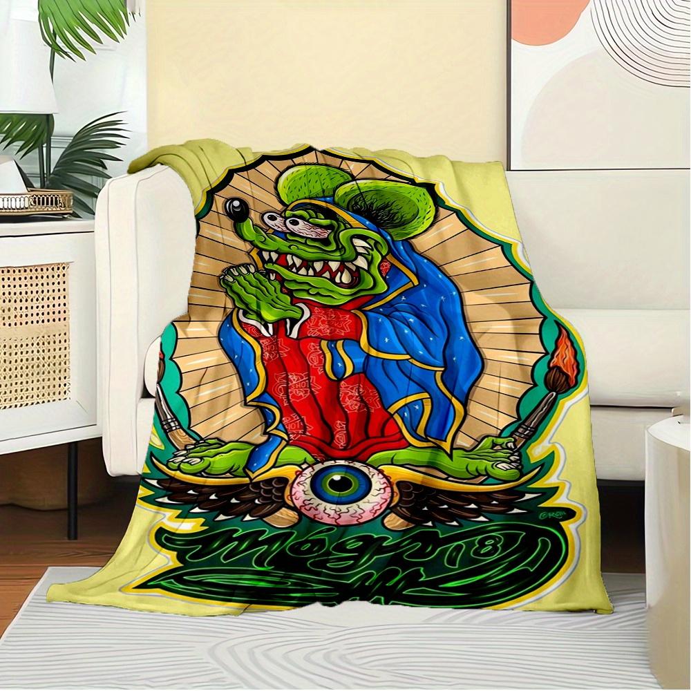 1pc Rat Fink,Virgin Mary,Tattoo ArtTheme Digital Printed Flannel Blanket, Super Soft Plush Fleece Bed Cover, Multi-Function Four Seasons Hyp
