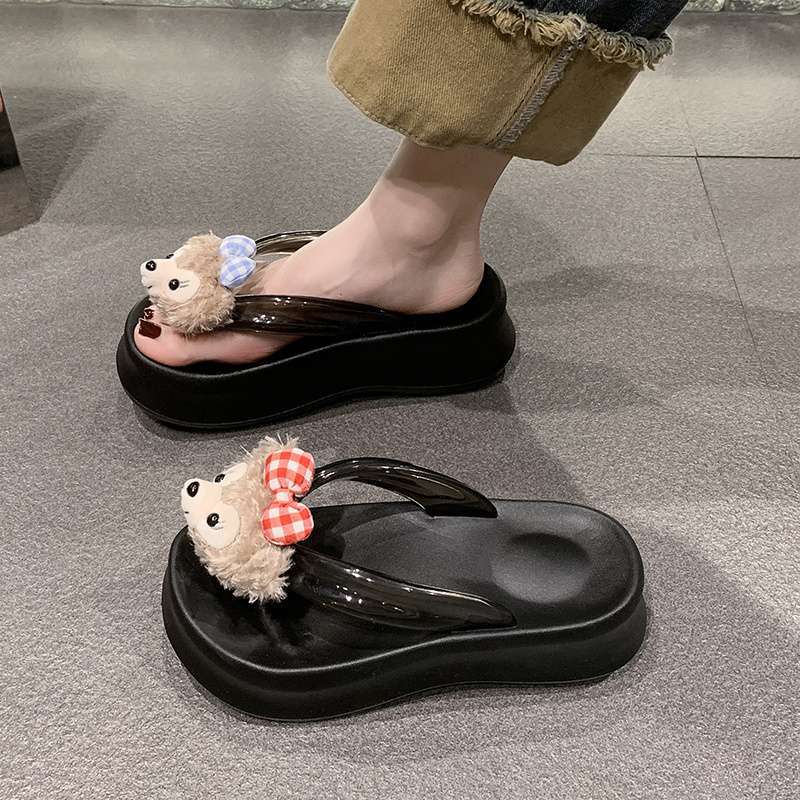 Thick Bottom Heightening Flip-flops Women Wear Korean Version of Cute Cartoon Shirley Mei Pinched Feet Beach Cool Slippers In Summer
