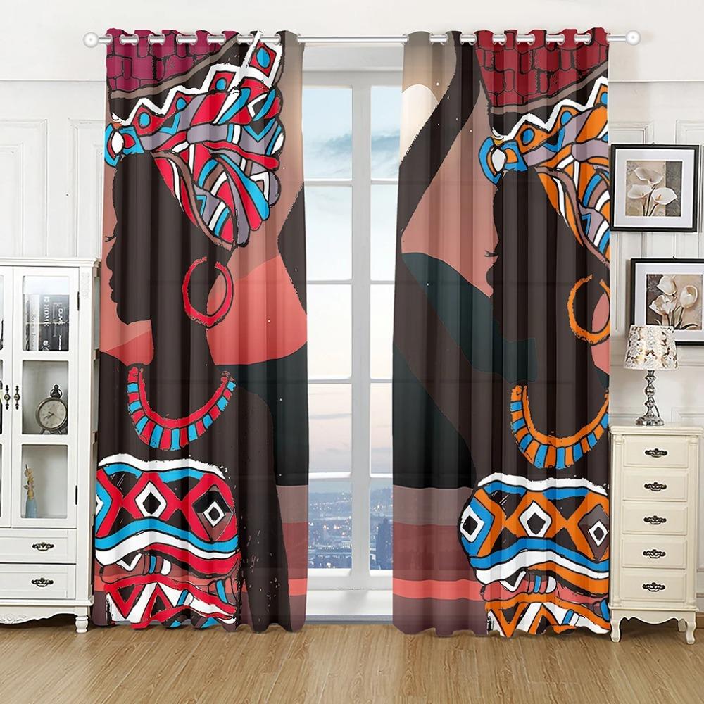 Luxuriöse Afrikanische Tanzende Frau Mann Kostenloser Versand Fenstervorhang für Wohnzimmer Kinderzimmer Badezimmer Küche Tür Heimdekor 2 Stück