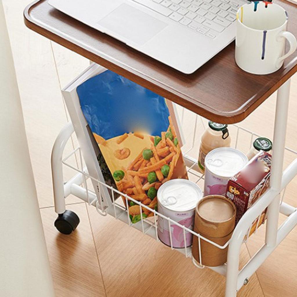 Mobile Side Table Couch Rolling Utility Cart for Drawing Room Dorm Apartment White Legs