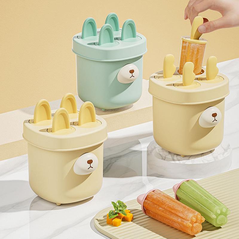 Fryseboks 4 rom Iskremform Matkvalitet Tegneserieform Isgitterlagerboks Gjenbrukbare Runde Ispinnformer Is DIY