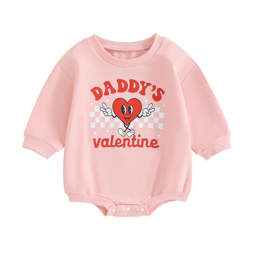 Baby Girls Valentine's Day Romper Long Sleeve Crew Neck Heart Letter Print Sweatshirt Romper  