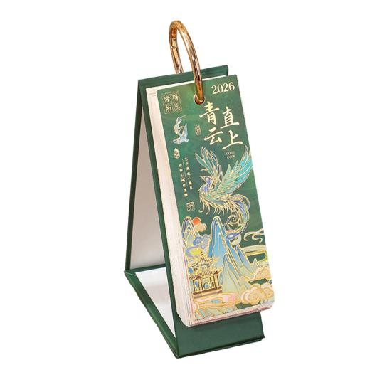 2026 Desk Flip Calendar Vintage Gold Stamping Painting Desktop Organizer Aesthetic Standing Calendar for Home Office