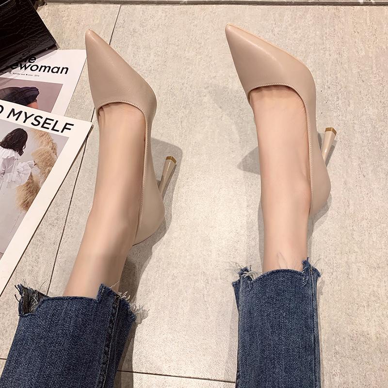 Fashion New Soft Leather Black Professional High Heels Female Stiletto All-match Flight Attendant Single Shoes Work Shoes Zaptos Mujer
