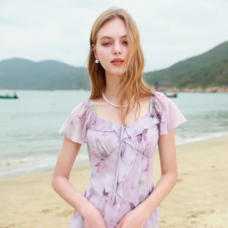 

Шифоновое платье макси с принтом бабочек и рукавами-рюшами M