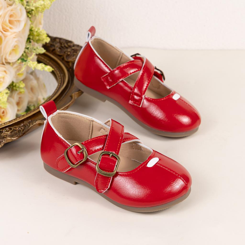 Girls Retro Preppy Mary Jane Flats Toddler Little Kid Double Buckle Cross Strap Leather Casual Dress Shoes