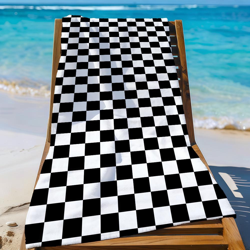 Black White Checkered Towel Beach Shower Bath Travel Lightweight Skin Friendly for Pool Camping Cruise Summer