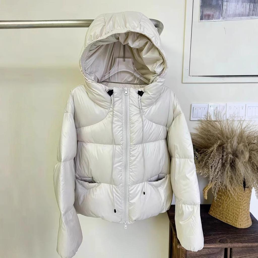 Winter new bud hat thickened down jacket women's short casual versatile white duck down hooded jacket