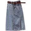 Damen Denim Midi Rock: Frühling/Herbst 2024 A-Linie mit Schlitz, Mittellang Schlankmachendes Design