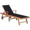 Chaise Longue Avec Coussin Noir En Bois De Teck Solide - vidaXL - 3063013