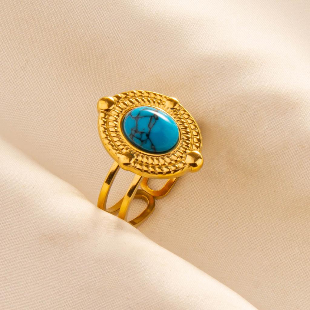 1pcs Blue Stone Ethnic Vintage Open Adjustable Sun Heart Star Stainless Steel Rings For Women Men Accessories Jewelry Bague Gift