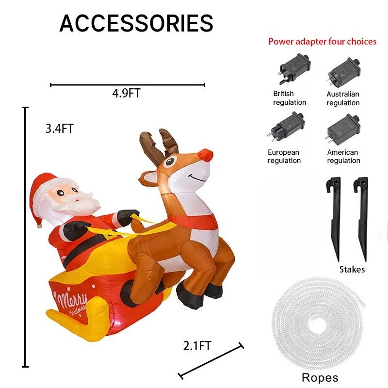 4.92FT Inflatable Toy Santa Claus Reindeer Sleigh Xmas LED Decoration Home Ornaments Festive Gift Supplies for Garden Decor