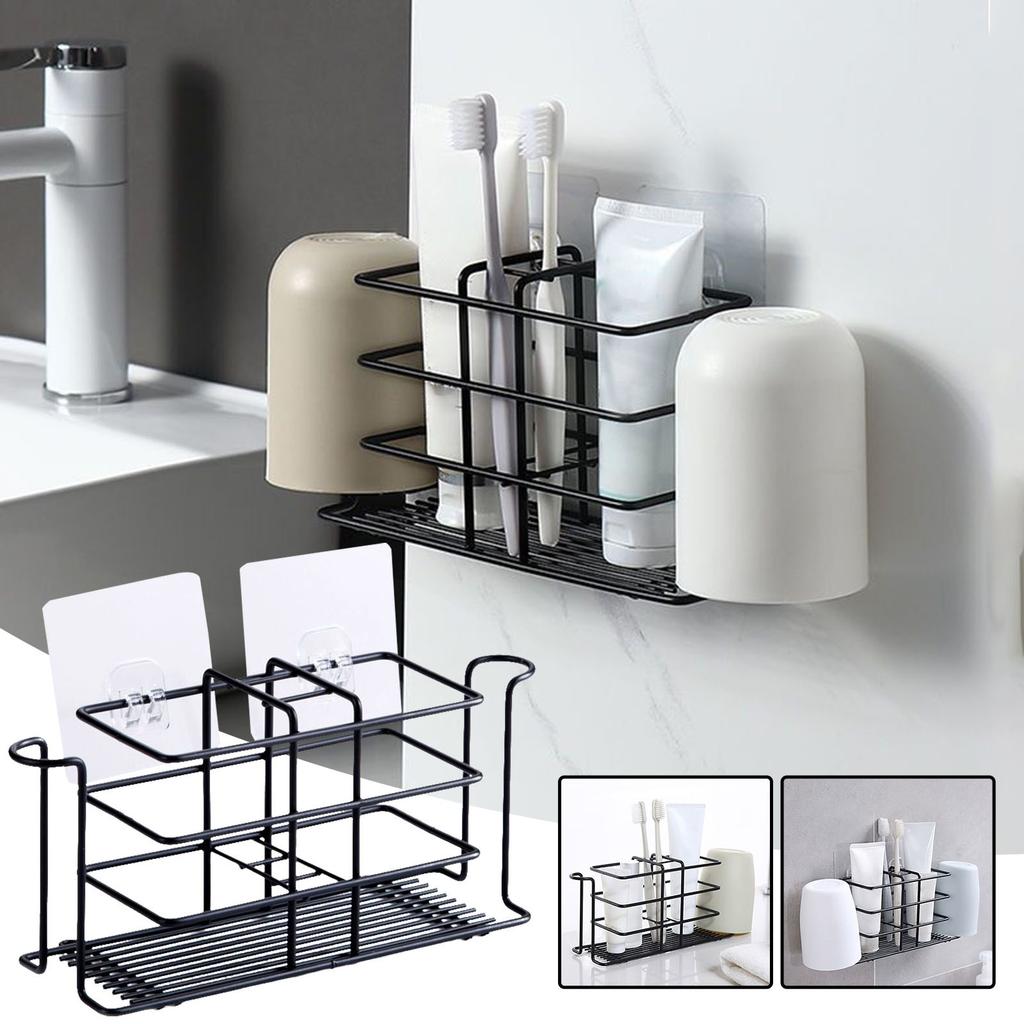 Bathroom Shelves Toothbrush Holder Metal Bathroom Toothpaste Holder With Multifunctional Electric Toothbrush Black