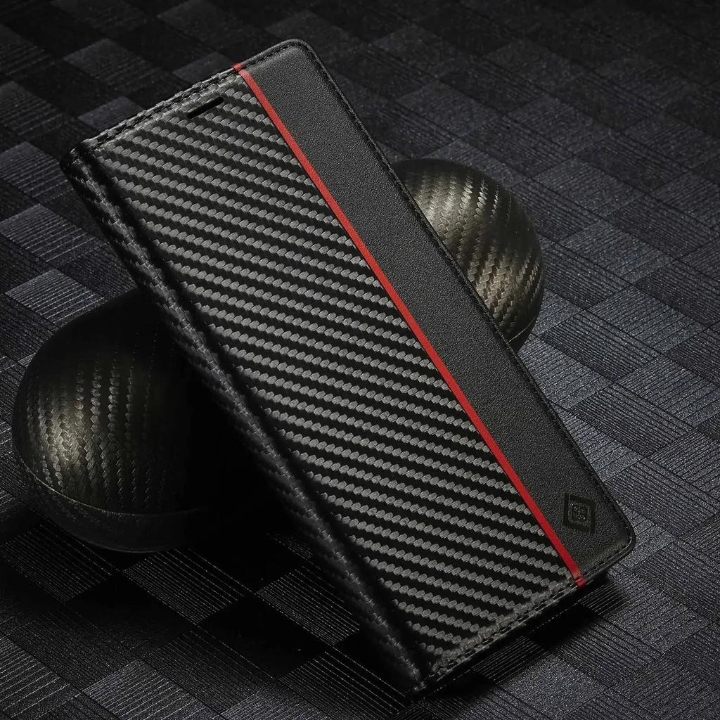 Carbon Fiber Leather Phone Case for Samsung S25 Ultra S24 FE S23 S22 S21 Plus A56 A36 A26 A16 A55 A35 A15 Magnetic Wallet Cover