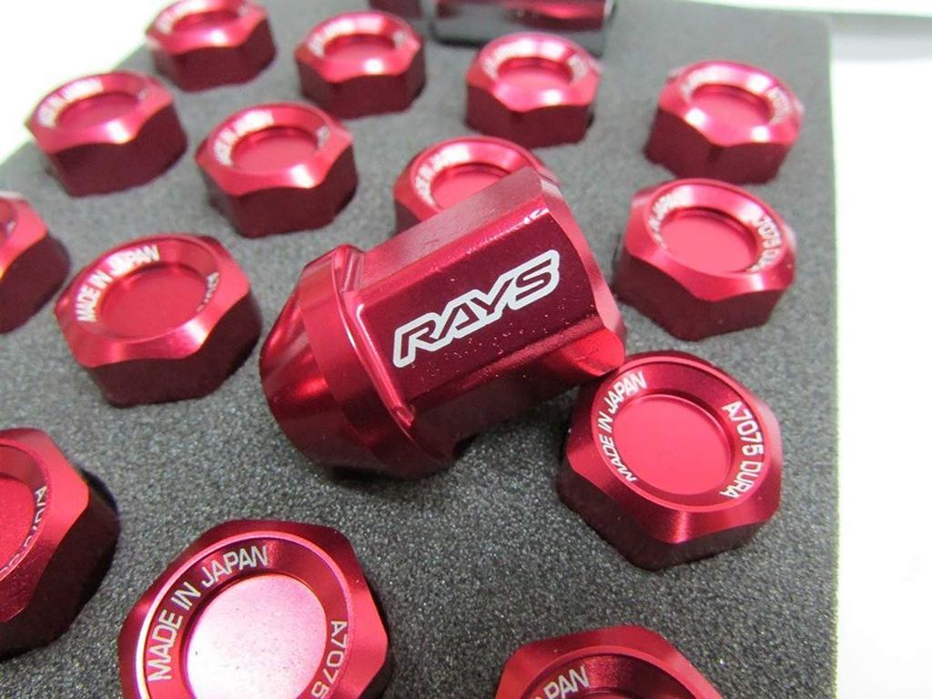 RAYS Duralumin Lock & Nut Set L32 4H M12X1.5 Red Alumite