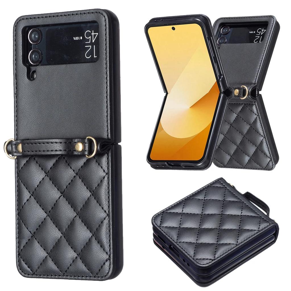 Luxury Diamond Lanyard Leather Case For Samsung Galaxy Z Flip 7 FE 6 5 4 3 5G Flip6 Flip5 Shoulder Strap Crossbody Folding Cover
