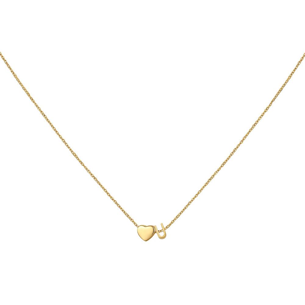 14K Gold Plated Stainless Steel A-Z Heart Initial Necklace Gold Silver Personalized Clavicle Gift for Women Unisex
