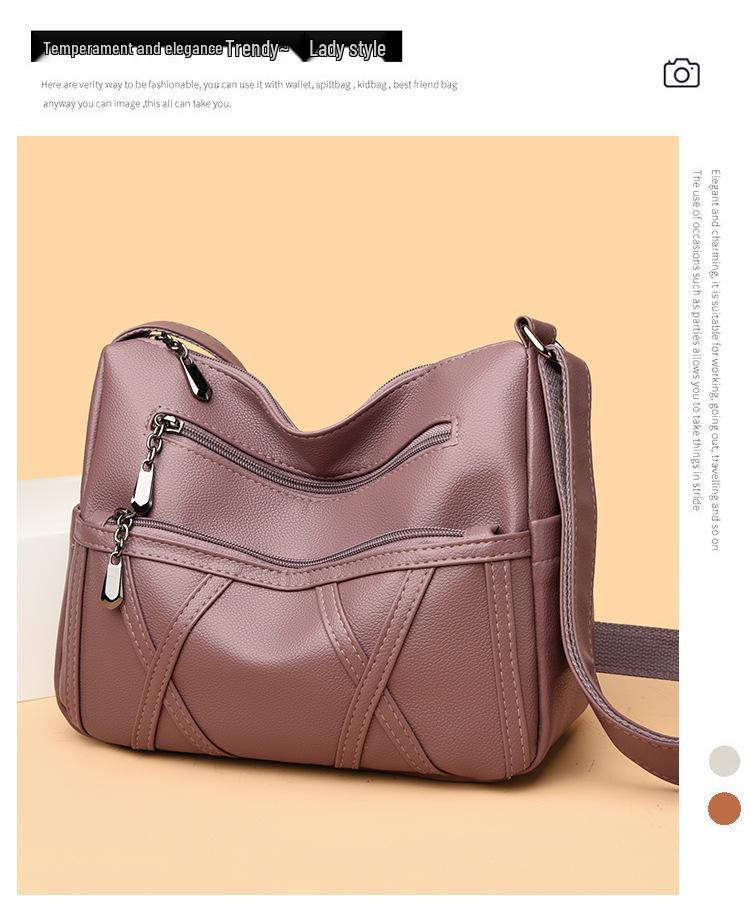 Genuine Leather Multi-Layer Women's Crossbody Bag - Soft, Versatile, and Spacious for Middle-Aged and Elderly Mothers