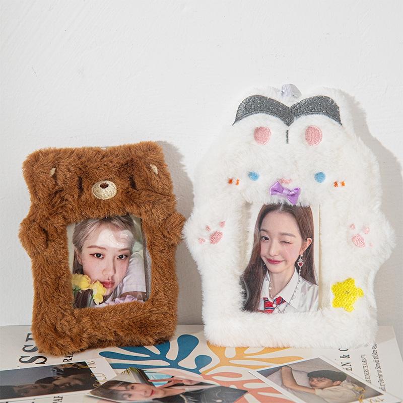 Christmas Photo Card Holder Plush Kawaii Kpop Idol Photo Display Pendant Student ID Card Protective Cover Keychain Xmas Gifts