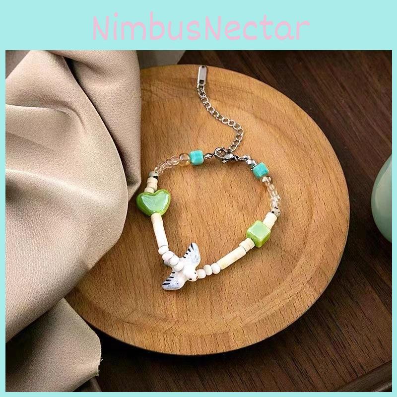 Classy Ceramic Beaded Bracelet For Women With Heart And Square Shapes Perfect Gift