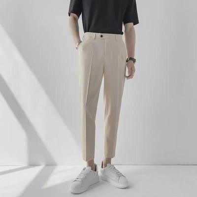 Men's Slim-Fit Suit Trousers: Light, Casual, 9-Point, Trendy for Spring & Autumn