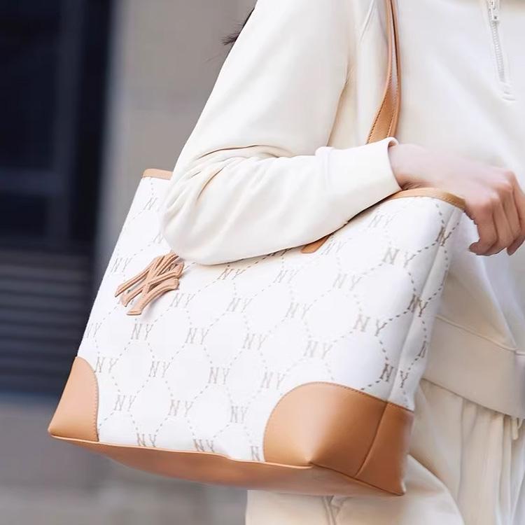 New MLB Polyester Tote Bag, Shopping Bag, Handbag, Shoulder Bag Unisex Cream 3AORL014N-50CRS