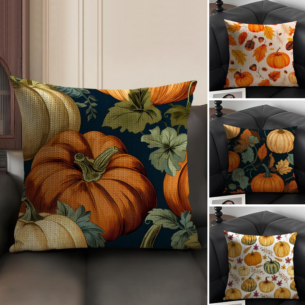 Pumpkin Cushion Cover Natural Linen Organic Fabric Double-Sided Printing Sofa Home Decor Gift Pillow Case