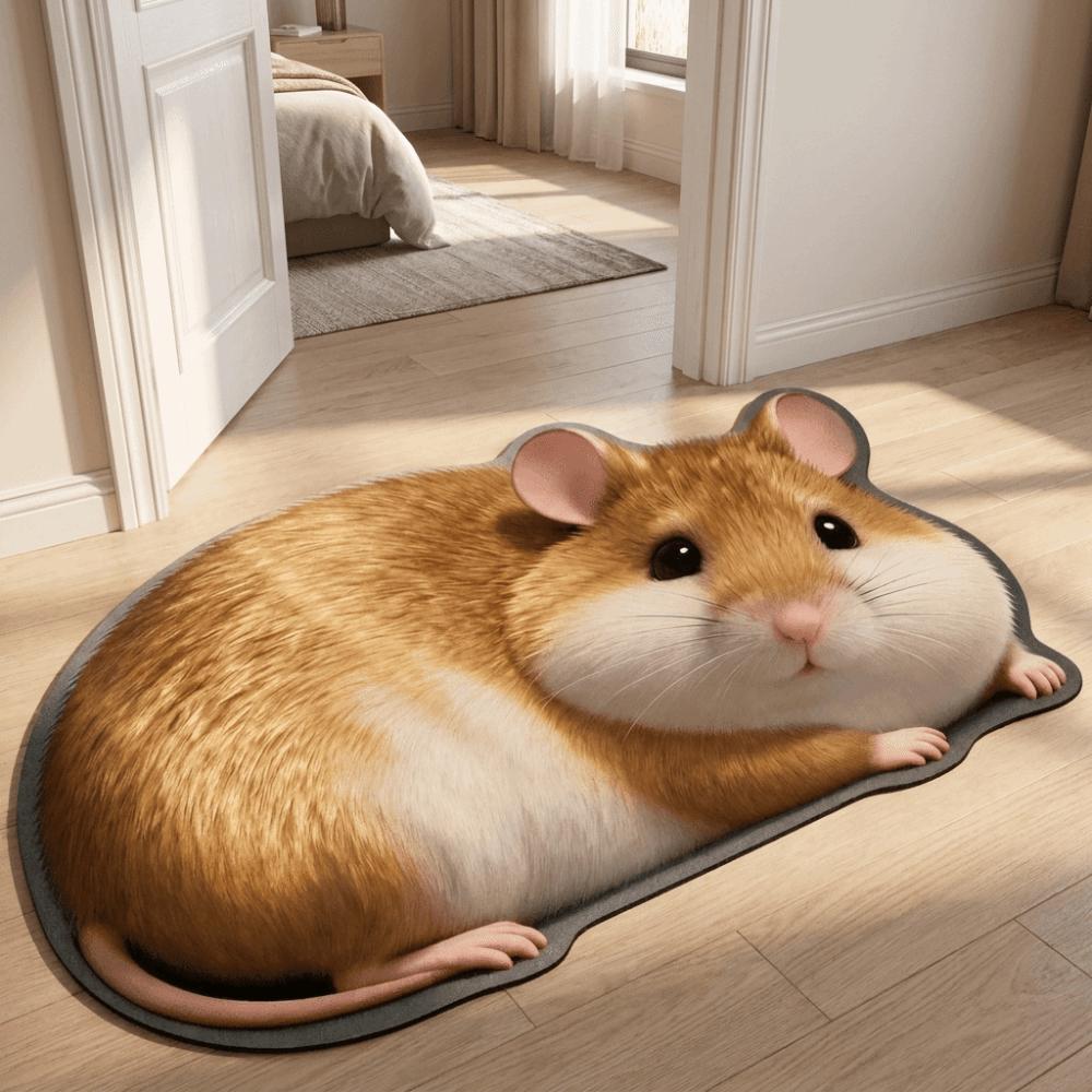 2D Home Decor Carpet Non-Slip Cartoon Carpet Soft Hamster-Shaped Area Rug Living Rooms