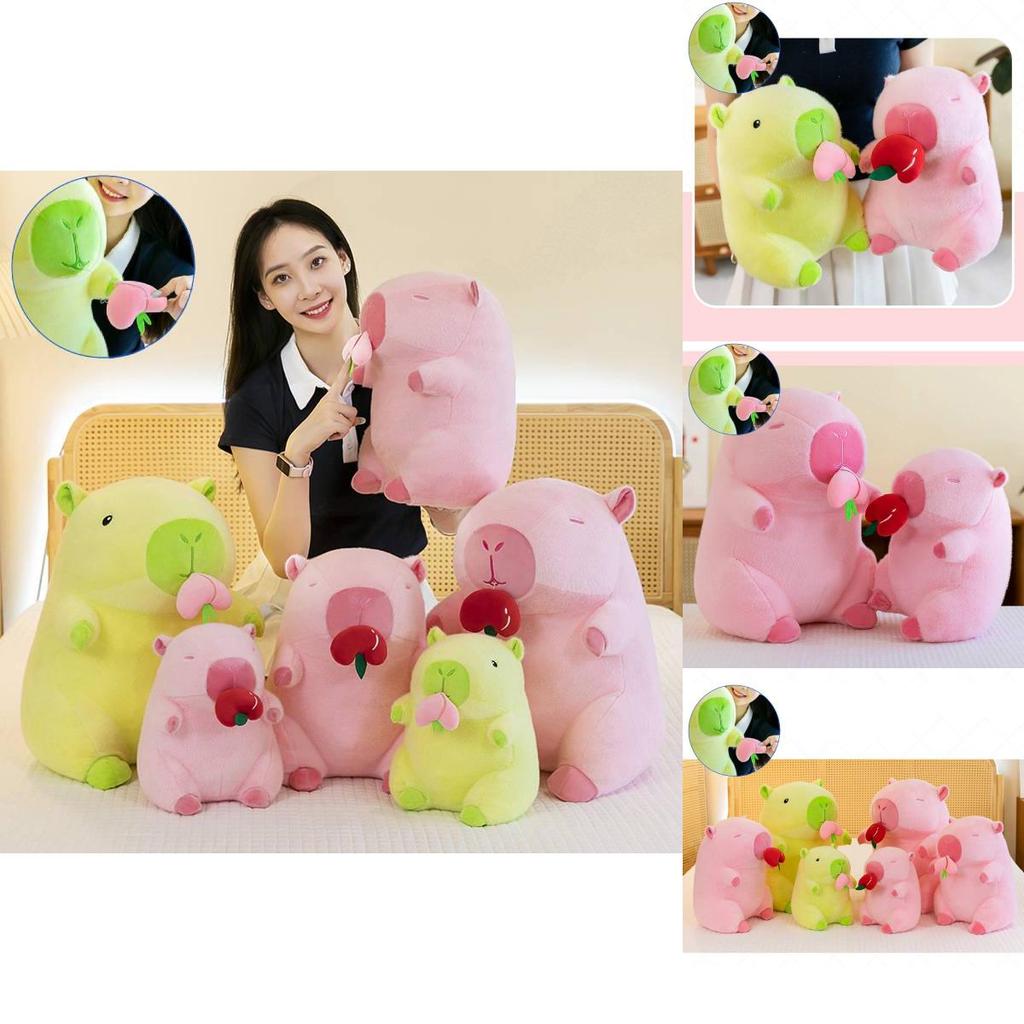 Adorable Peach Capybara Plush Toy Soft Pillow Doll In Green And Pink Colors