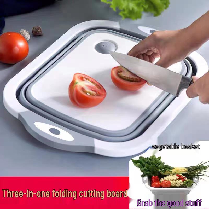 Multifunctional Folding Cutting Board and Sink Basket Combo for Kitchen Use