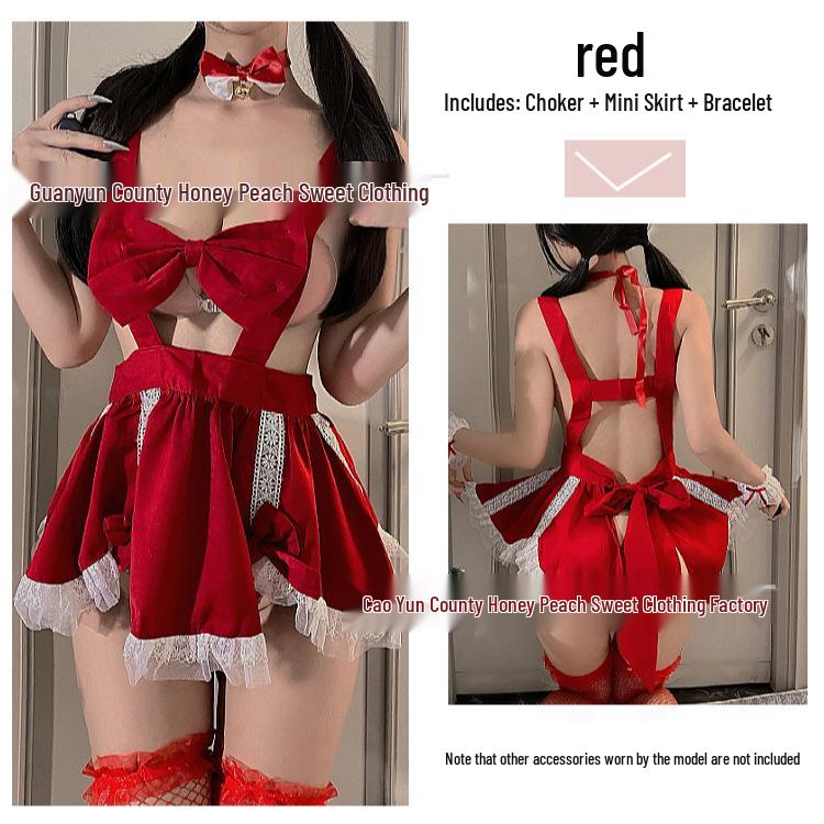 Pure Desire Red Backless Lingerie Set: Festive Christmas & New Year Maid Dress