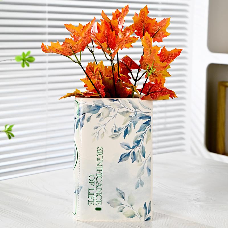 European Ceramic Book Vase Creative High-end Flower Arrangement Container Living Room Office Desktop Book Vase Home Decoration