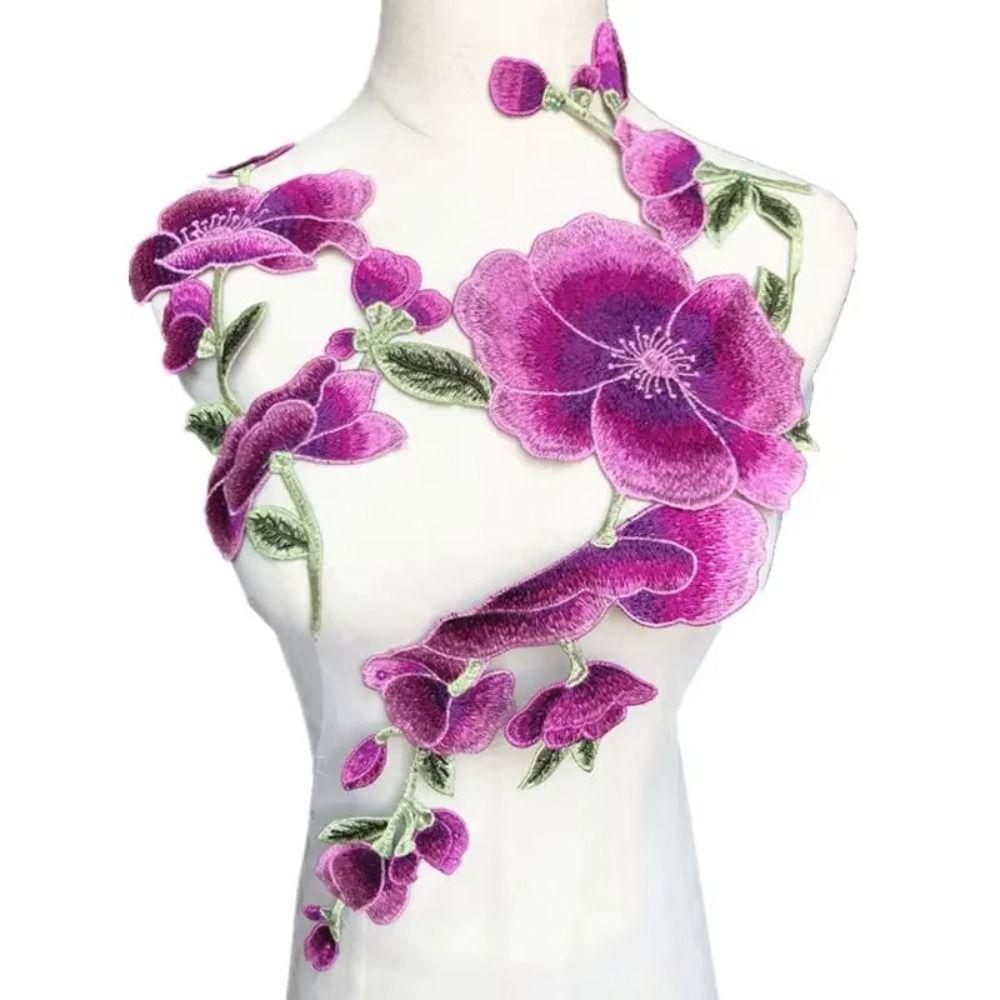 Peony Design Fabric Appliques Red Blue Ribbon Edge Appliques DIY Trimmings