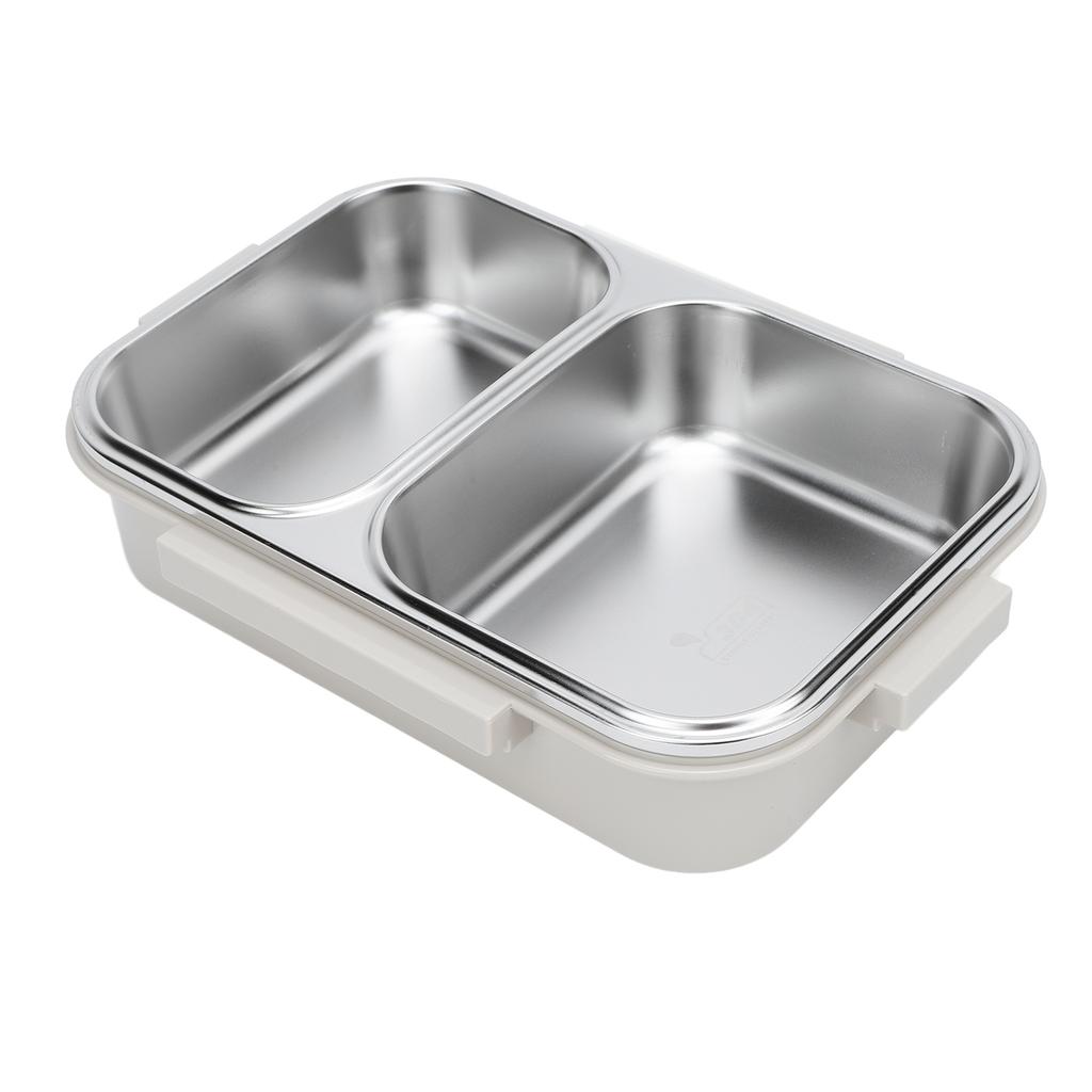Stainless Steel Lunch Box Container Sealed Odorproof 2 Compartment Portable Square 1.2L Grey