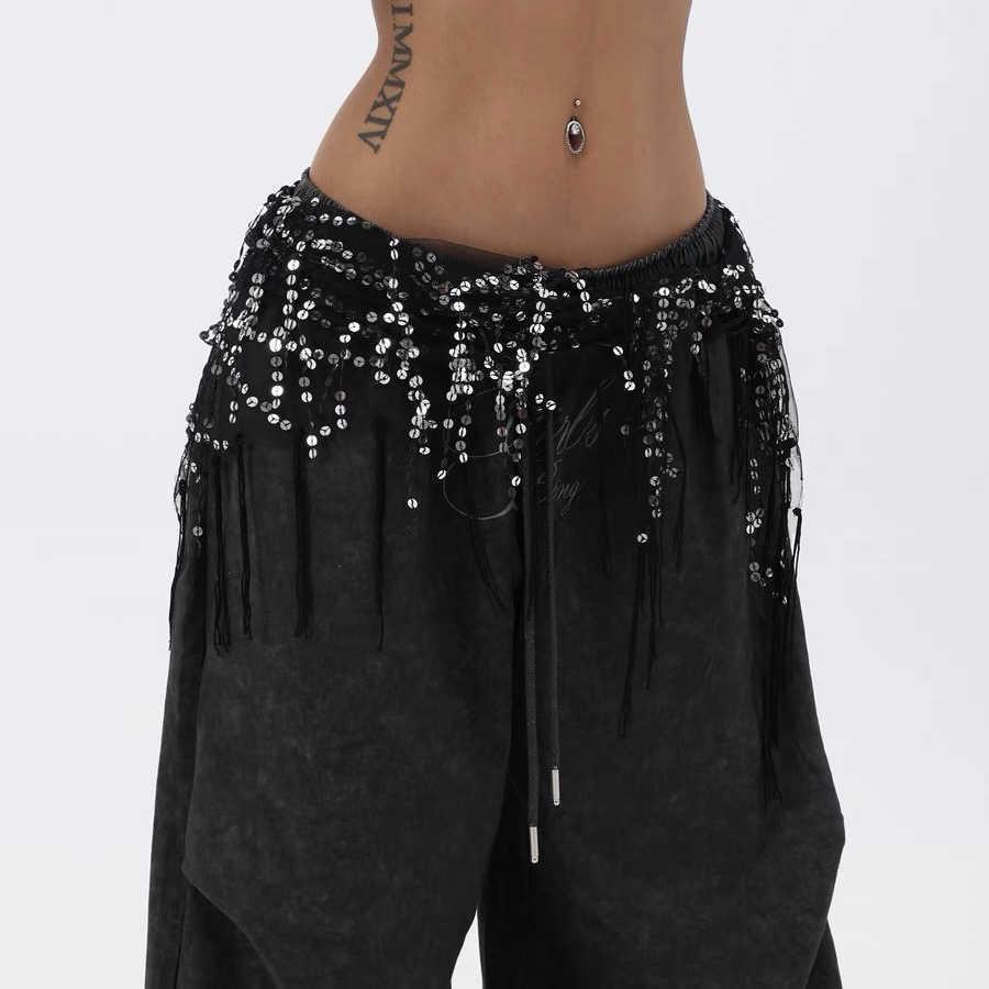 

Jazz Dance Waist Chain with Tassels: Sparkling Crystal and Sequin Hip Scarf for Women Apricot Tassel Hip Scarf