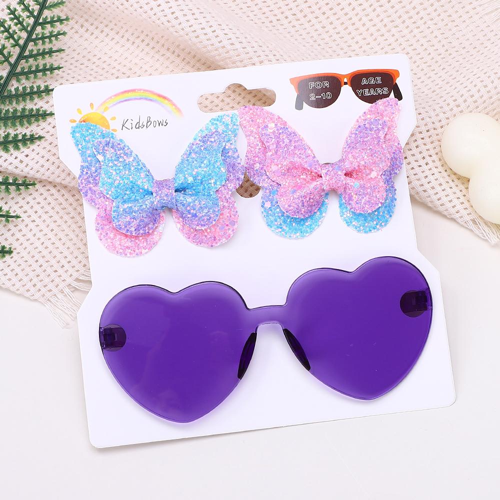 3Pcs/Card Glitter Butterfly Hair Clips Sunglasses for Girls Sparkling Kids Bows Hairpins Sun Glasses Cute Hair Accessories Set