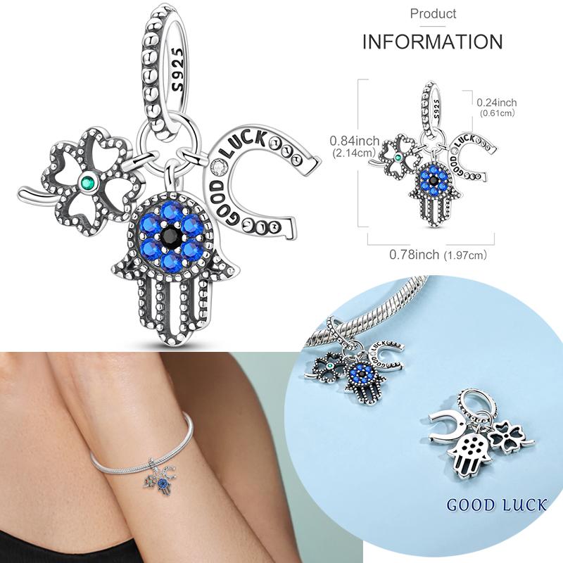 Authentic Original Authentic Copper Metal Metal Charm Bead Component Bead Component Blue Hand Clover Horseshoe Pendant Bead Component Compatible With