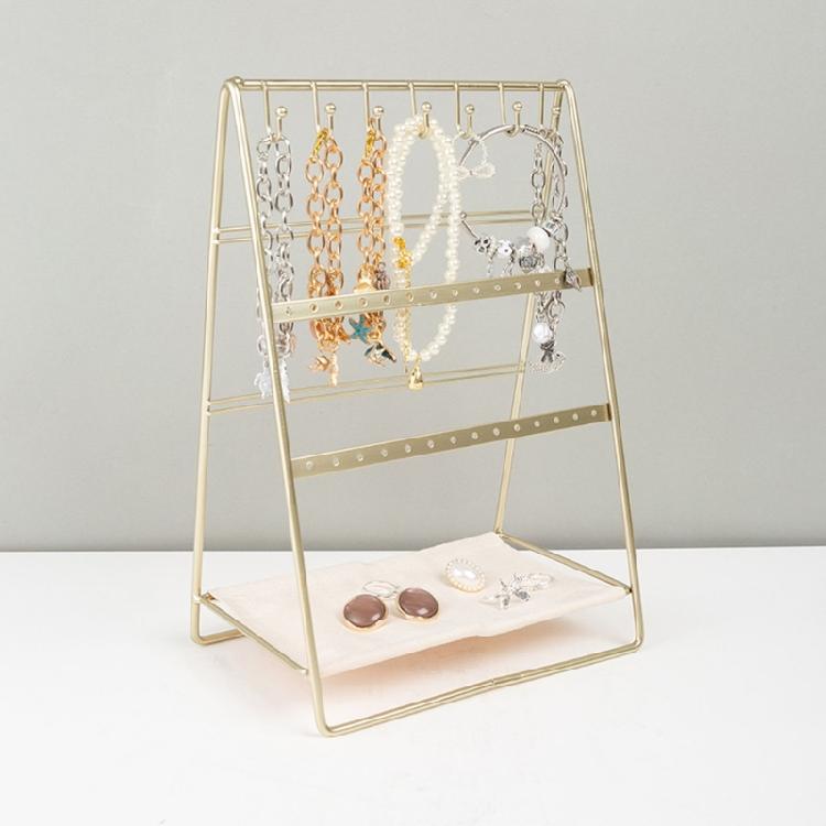 6 Layer Elegant Gold Finish Earring Bracelet Display Stand Iron Desktop Organiser for Vanity Countertop