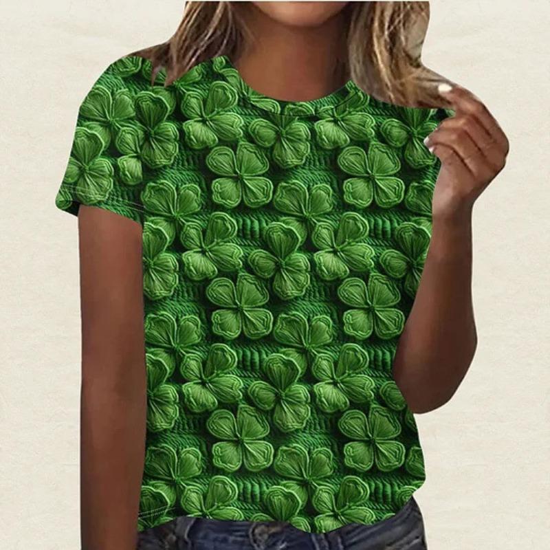 Summer Round Neck 3D St. Patrick's Day Print Top Fashionable Casual Short Sleeved Women's T-shirts