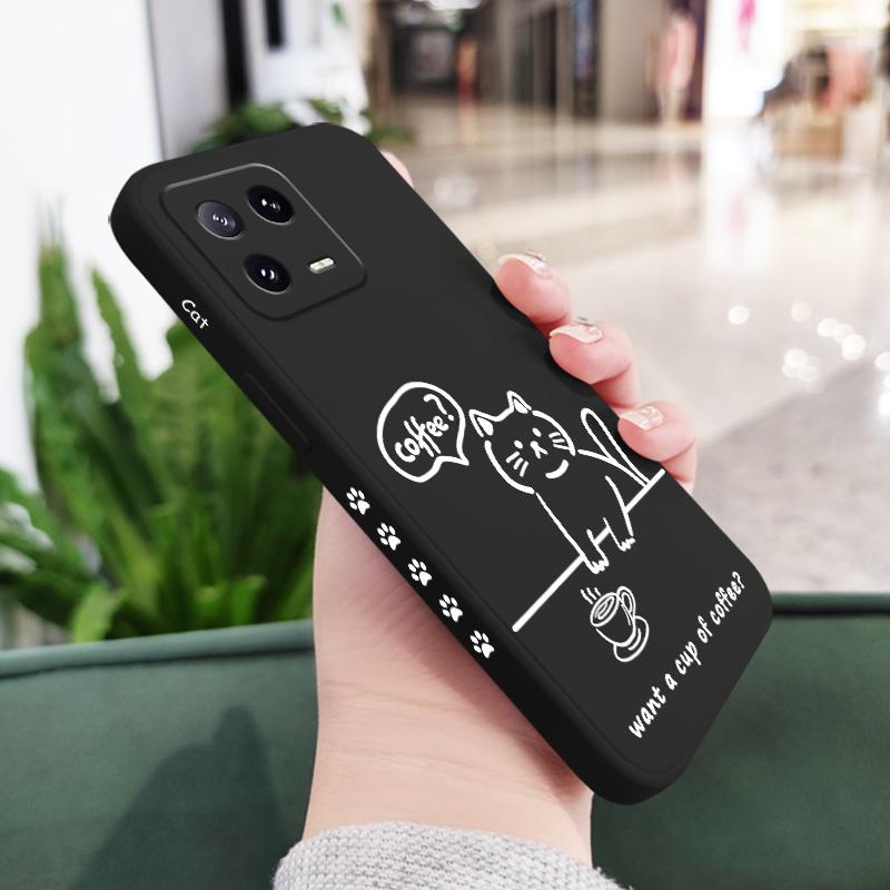 

Line Coffee Cat Phone Case For Xiaomi Mi 14 14T 13 13T 12 12X 12T 12S 11 11T 10 10T 9 9T Pro Lite Liquid Silicone Cover Mi 10T(10T Pro)