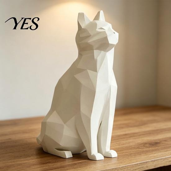 Exquisite Detail Cat Sculpture Geometric Figurine, 3D Printed Low-Poly Sculpture, Modern Matte Black Ornament Artistic Statue for Home Table