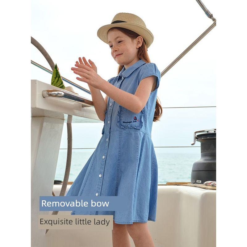 David Bella Girls' Denim Skirt Kidsren's Dress 2026 Summer New Style Big Kidsren's Pure Cotton Skirt Female Princess Skirt