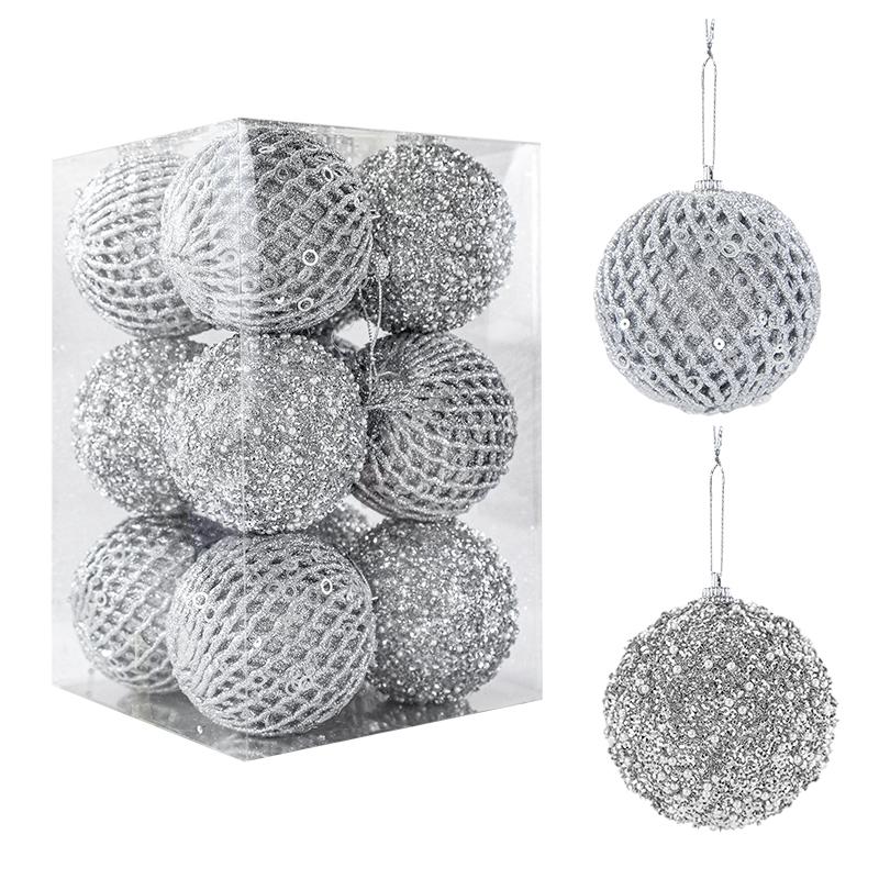 12Pcs 8cm Christmas Tree Balls Ornament Big Glitter White Red Xmas Tree Hanging Pendant Decoration For Home 2025 New Year Gift