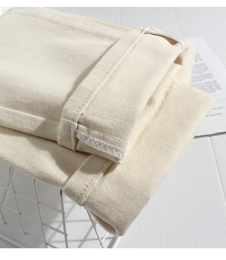 Colores Claros Principios de Otoño Beige Jeans Sueltos de Cintura Alta para Mujer - Pantalones Rectos Tipo Cigarrillo de Longitud 7/8